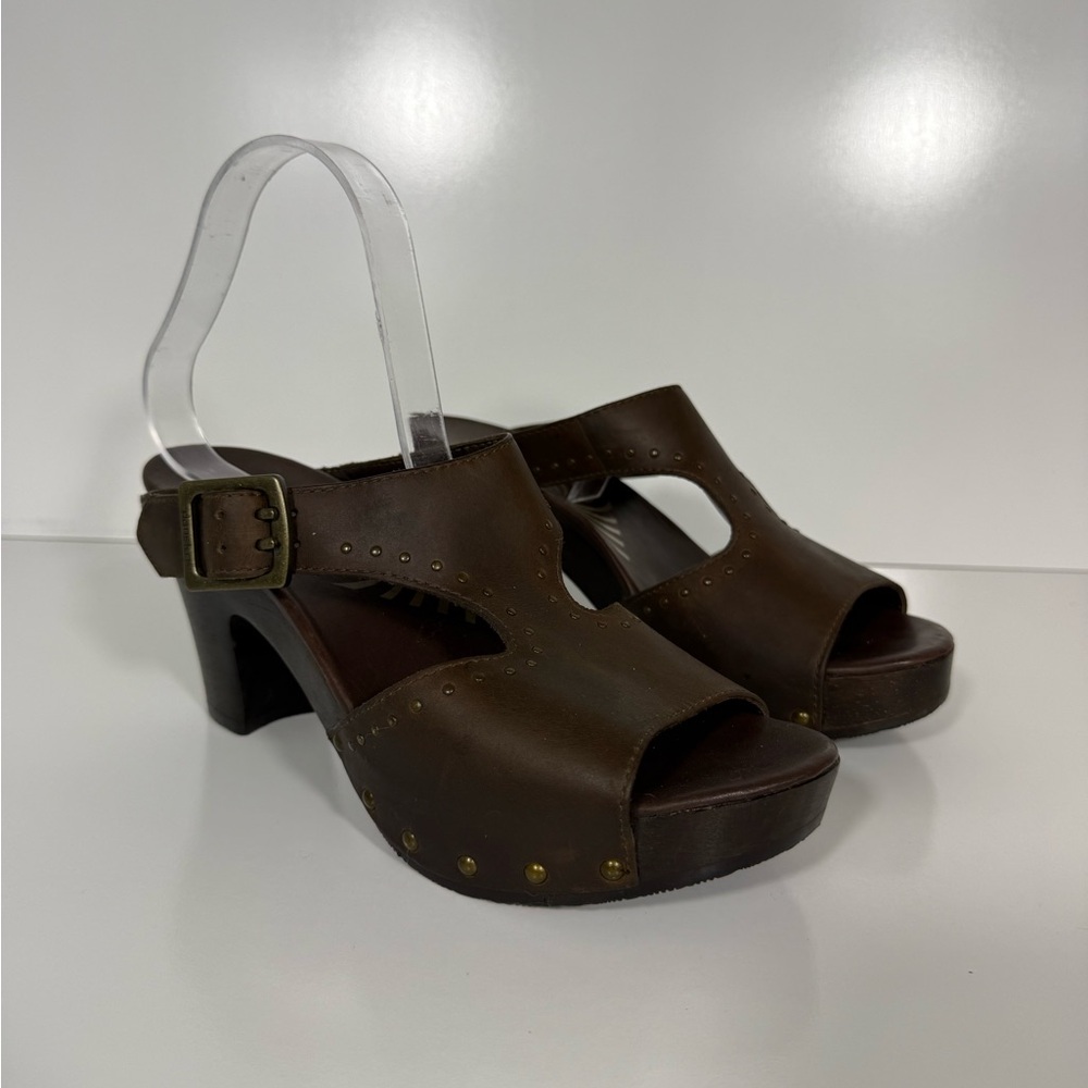 Dansko Dark Brown Leather Open-Toe Block Heel Sandals with Buckle